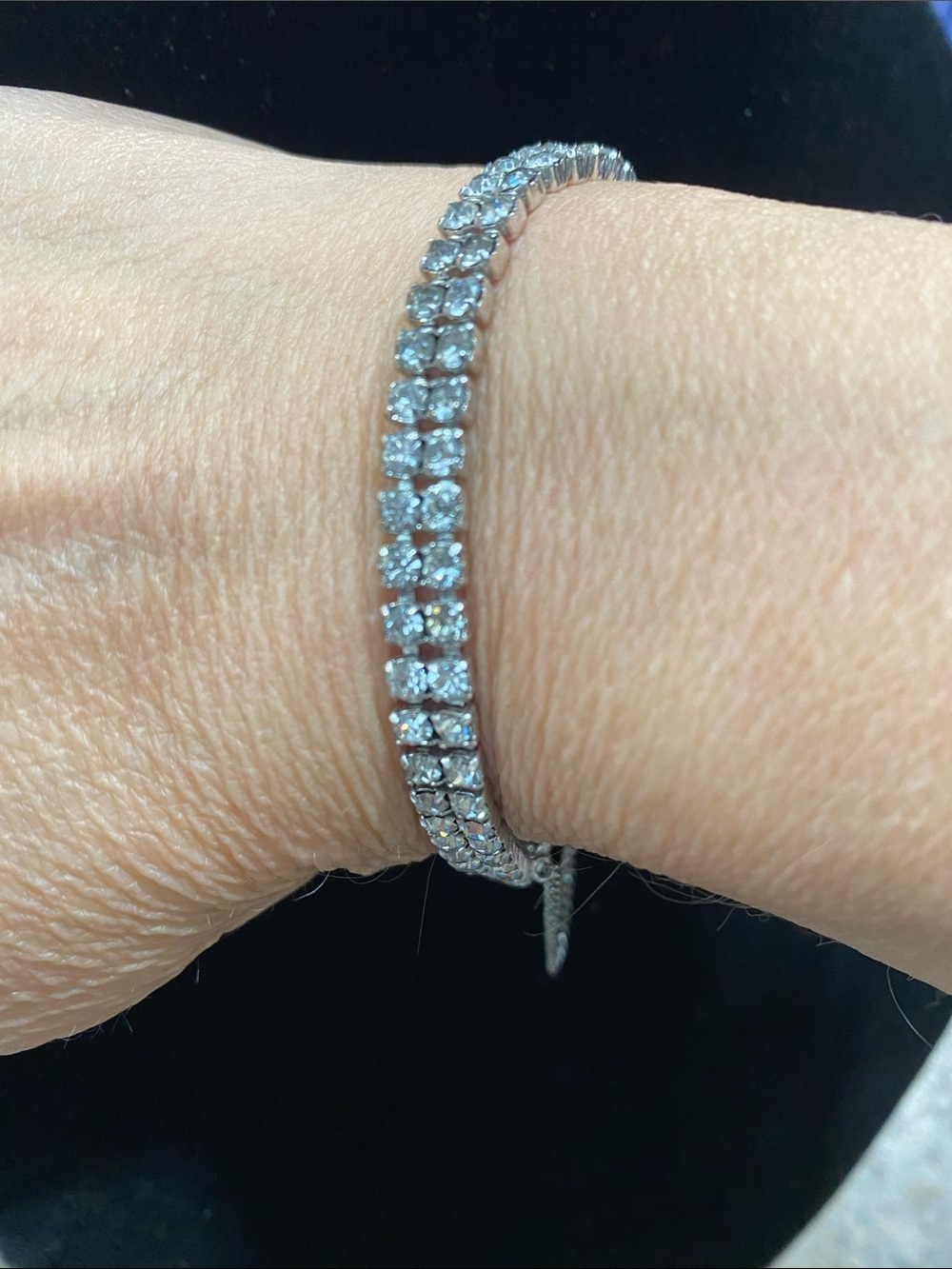Classic Silver Tennis Bracelet with Clear Rhinestones - Women Jewelry